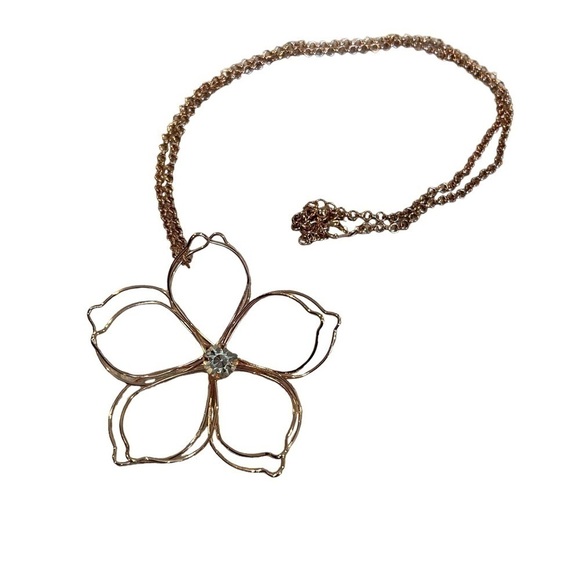 Stephan & Co. Rose Gold Chain & 3D Metal Wire Flower w/ Rhinestone Center Accent - Picture 2 of 16